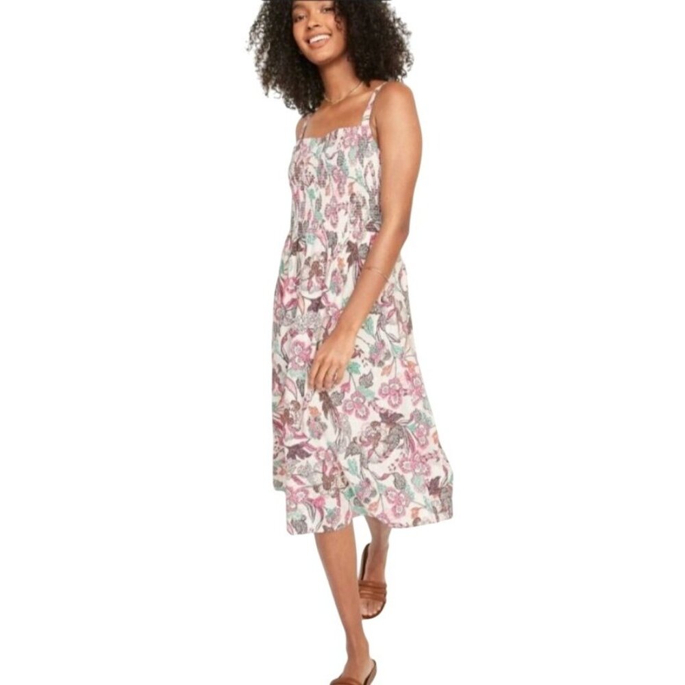 Old Navy Floral Midi Dress Size L Smocked Sundress Coquette Smocked‎ Flowy